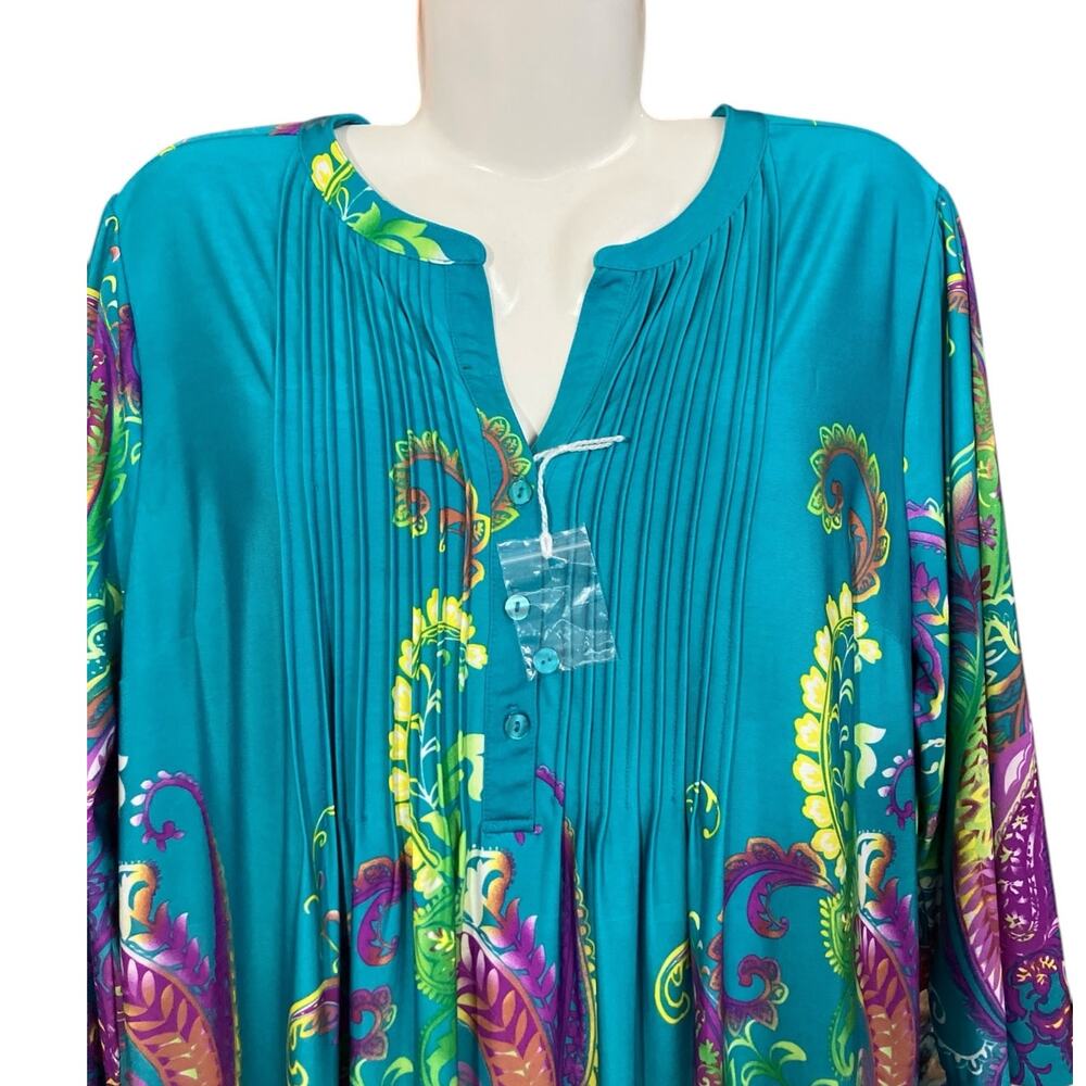 Serengeti Women's Colorful Paisley Button Front 3/4 Sleeve Tunic Top | SZ L NWOT - Picture 4 of 8